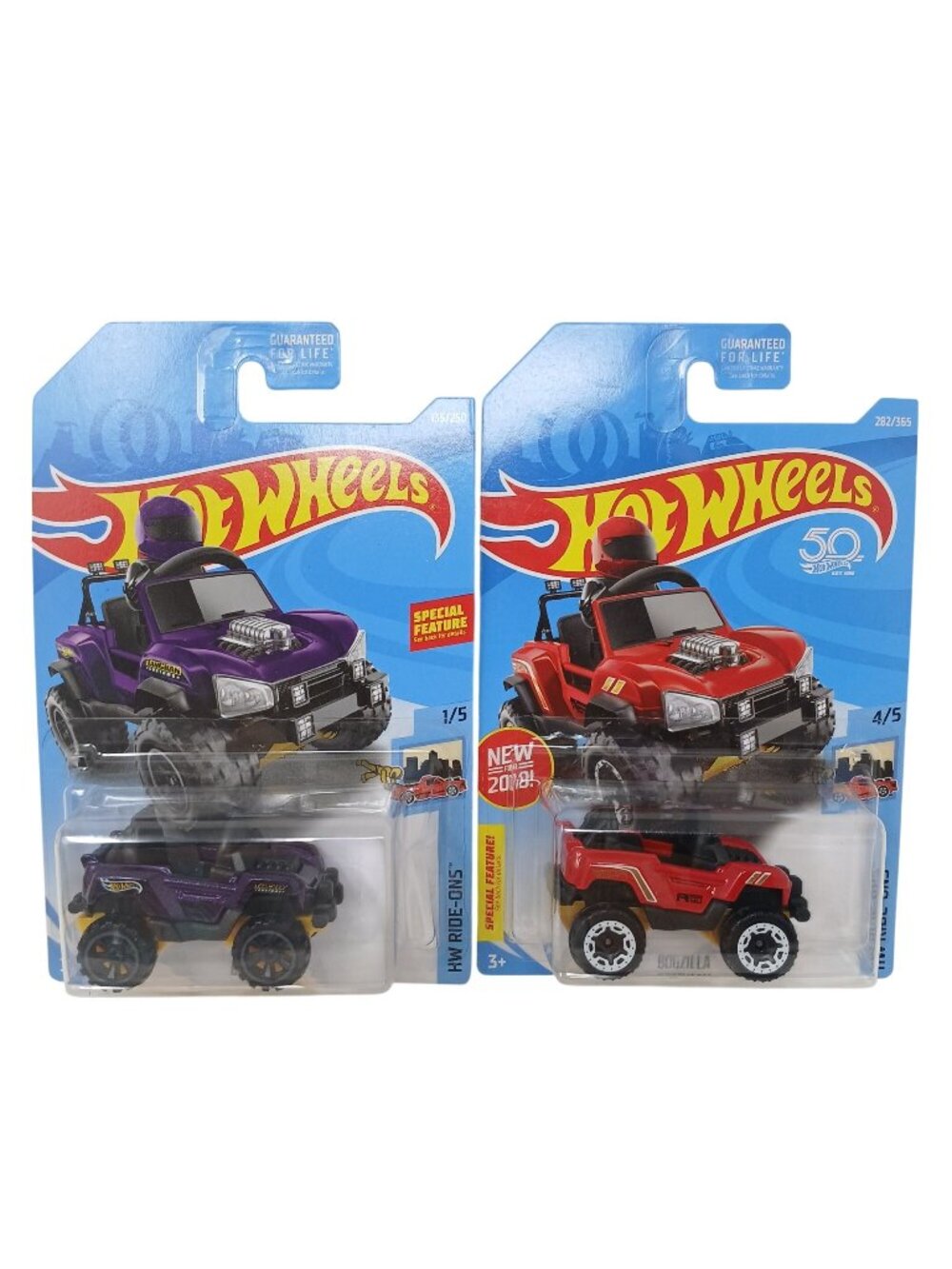 2 Hot Wheels HW Ride-Ons Bogzilla Red Purple 2018 Secial DieCast New #I-5